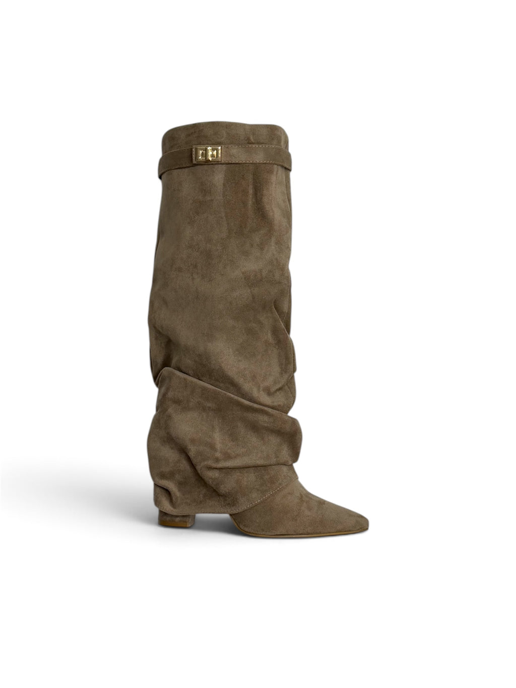 Botas Altas de Ante con Hebilla Dorada Efecto Arrugado