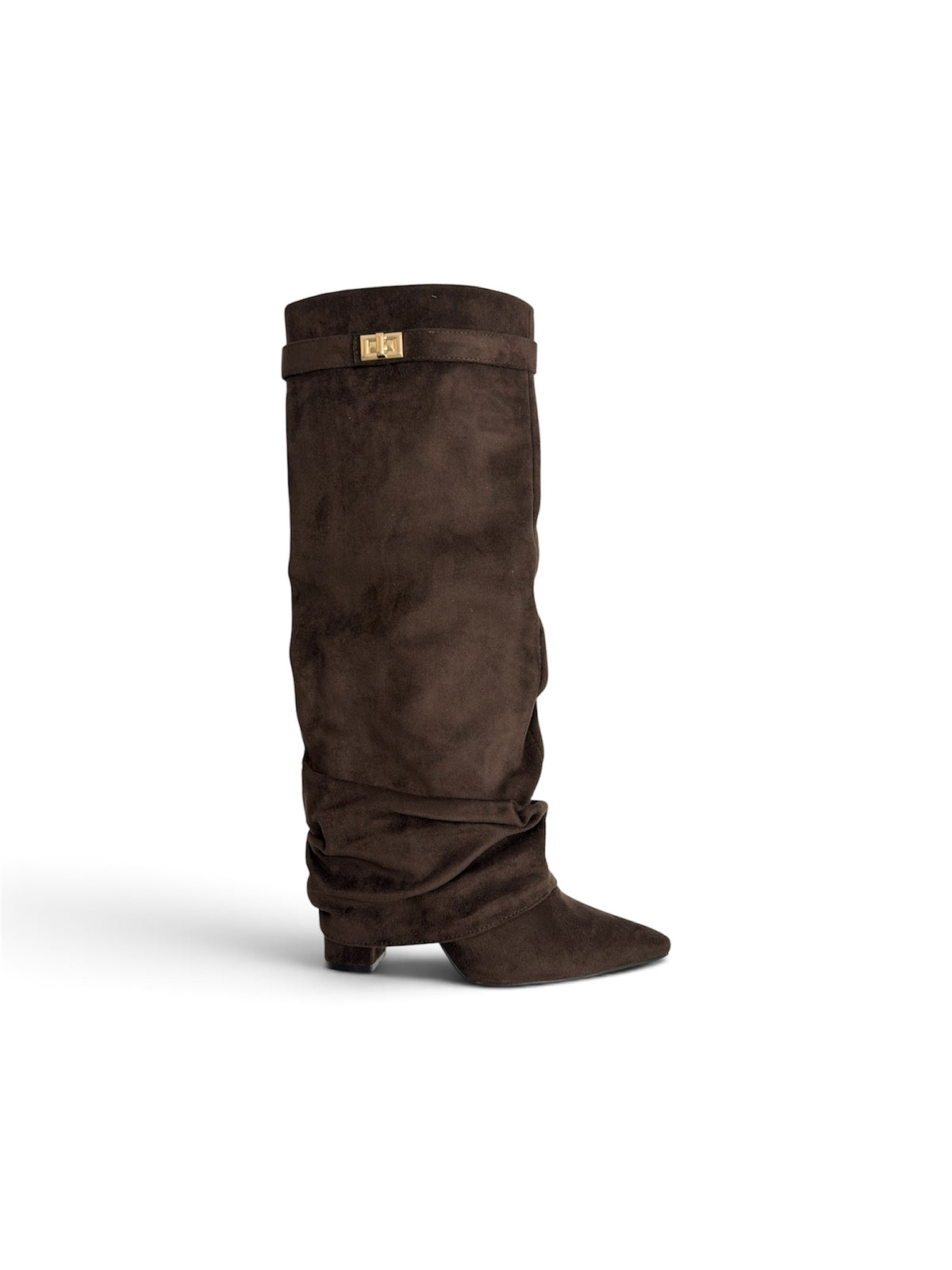 Botas Altas de Ante con Hebilla Dorada Efecto Arrugado