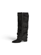 Botas Altas de Ante con Hebilla Dorada Efecto Arrugado