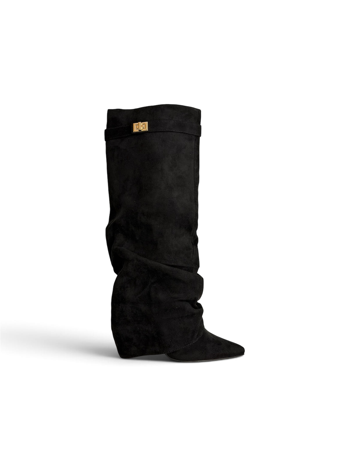 Botas Altas de Ante con Hebilla Dorada Efecto Arrugado