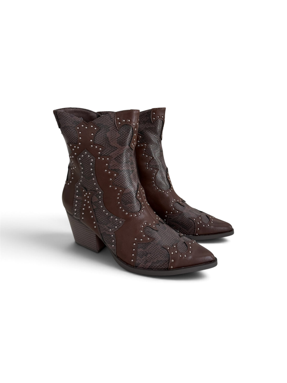 Botines Western Mujer Piel Sintética Serpiente con Tachuelas