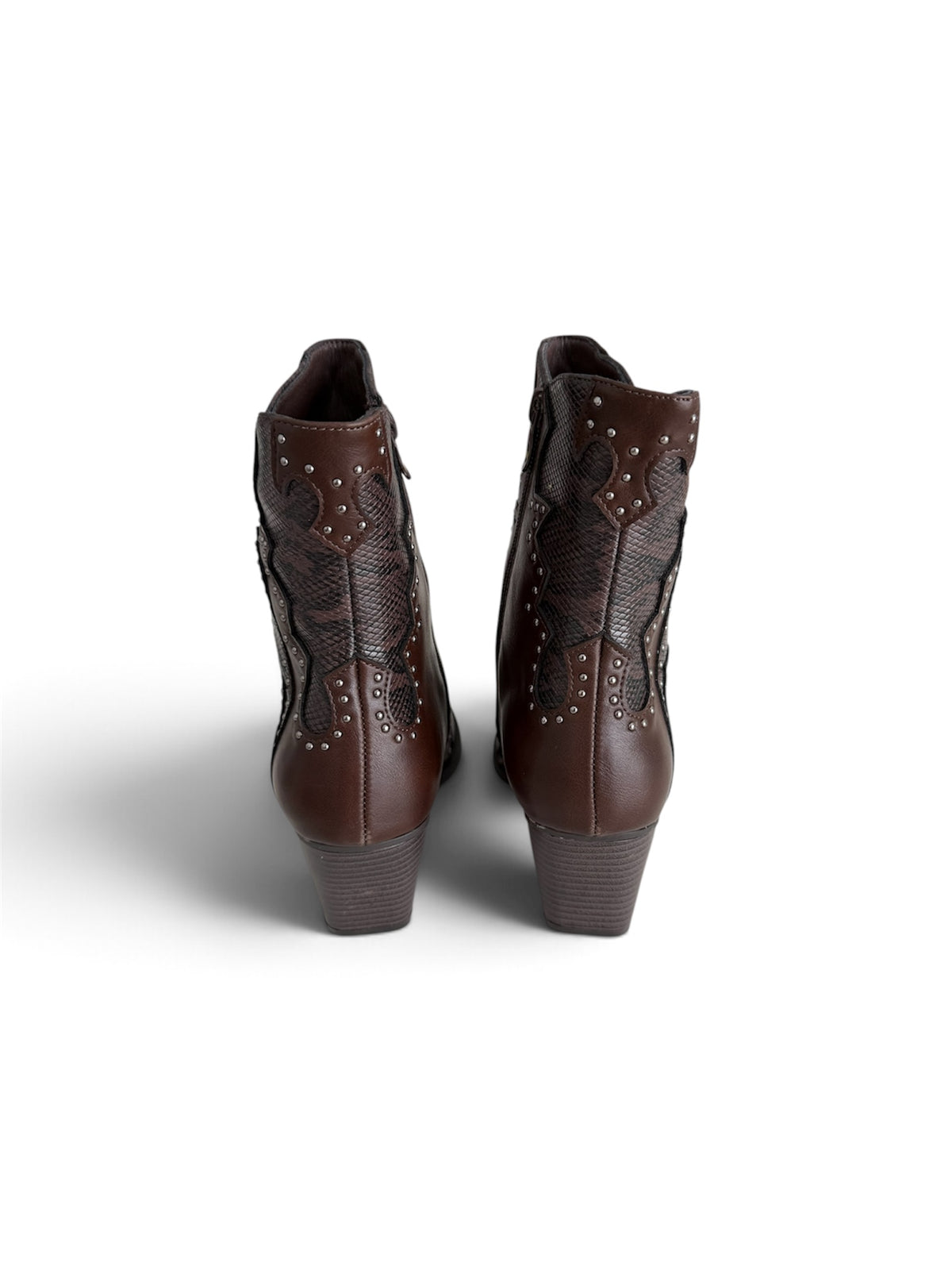 Botines Western Mujer Piel Sintética Serpiente con Tachuelas