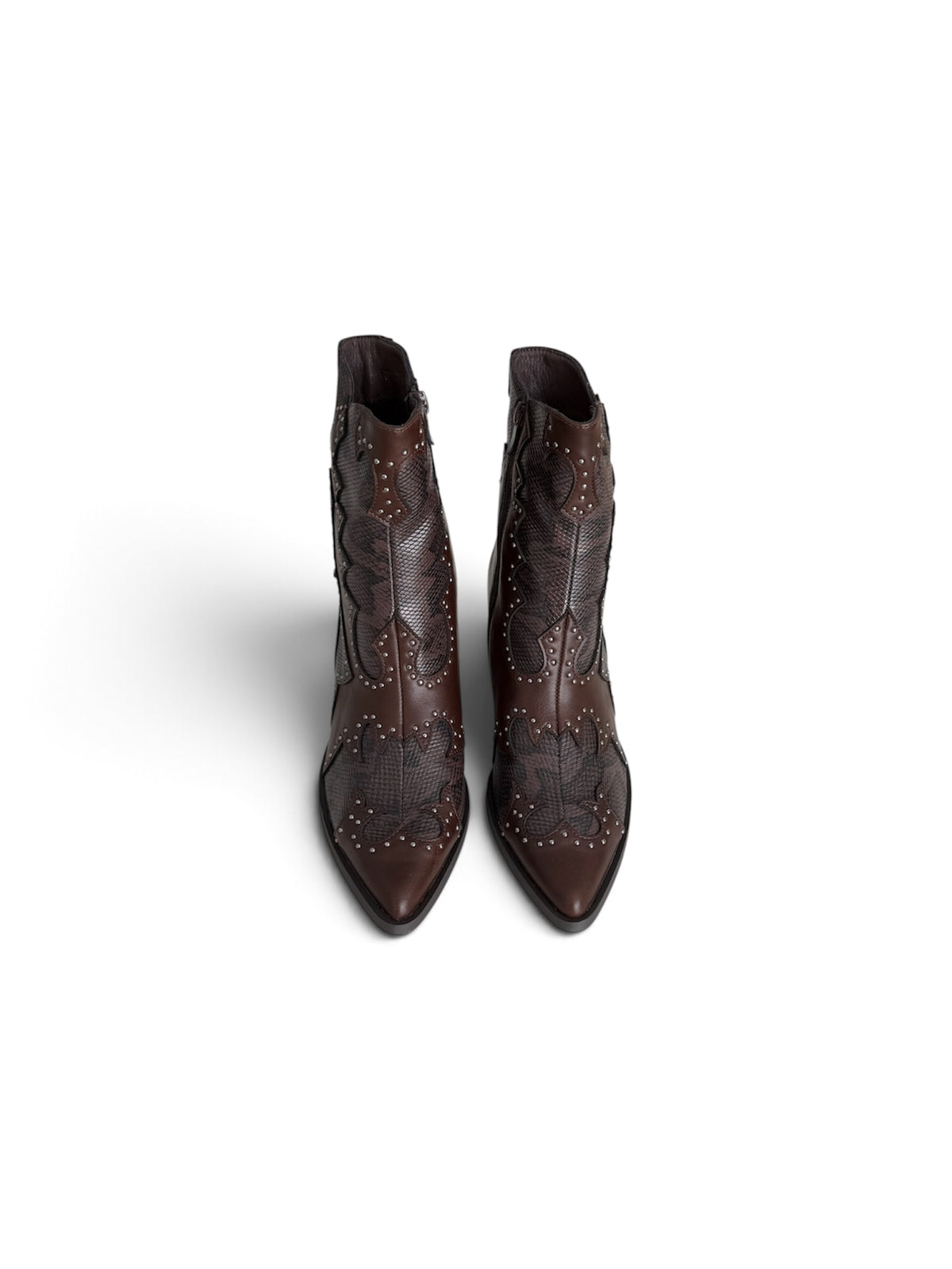 Botines Western Mujer Piel Sintética Serpiente con Tachuelas