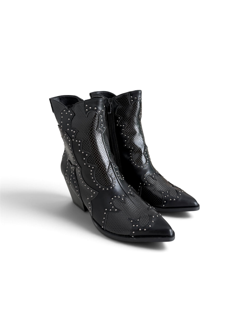 Botines Western Mujer Piel Sintética Serpiente con Tachuelas