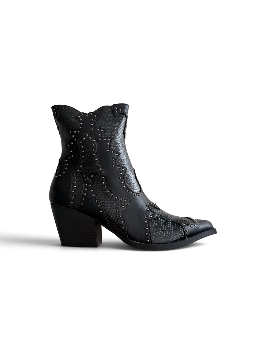 Botines Western Mujer Piel Sintética Serpiente con Tachuelas