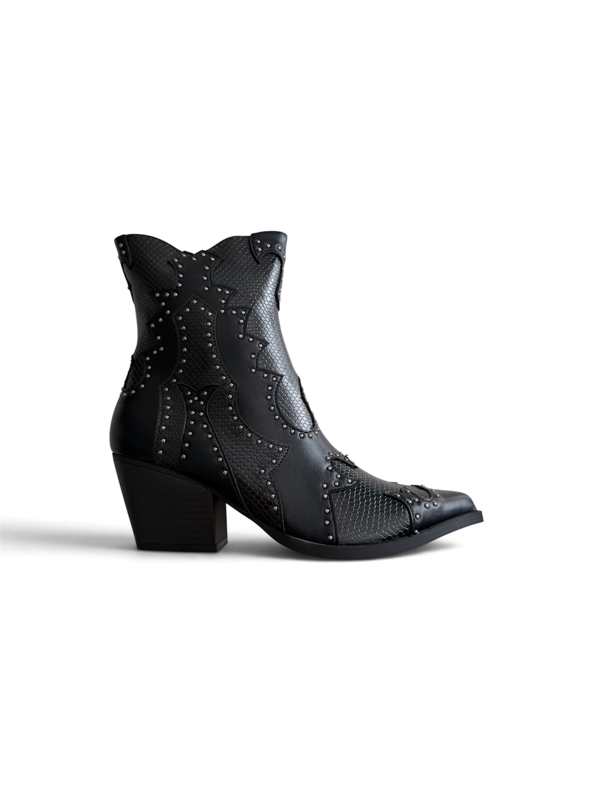 Botines Western Mujer Piel Sintética Serpiente con Tachuelas