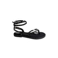 JESSICA black faux leather gladiator sandals with ankle straps and silver stud detailing.