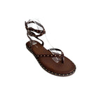JESSICA brown faux leather gladiator sandals with gold stud details and ankle straps.